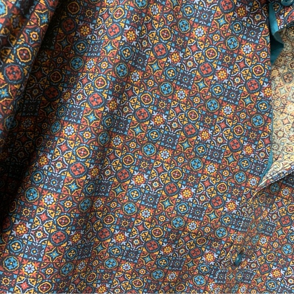 Paul Fredrick EUC 100% Cotton Blue Multicolored Geometric Print Button Down XXLT - Picture 4 of 7